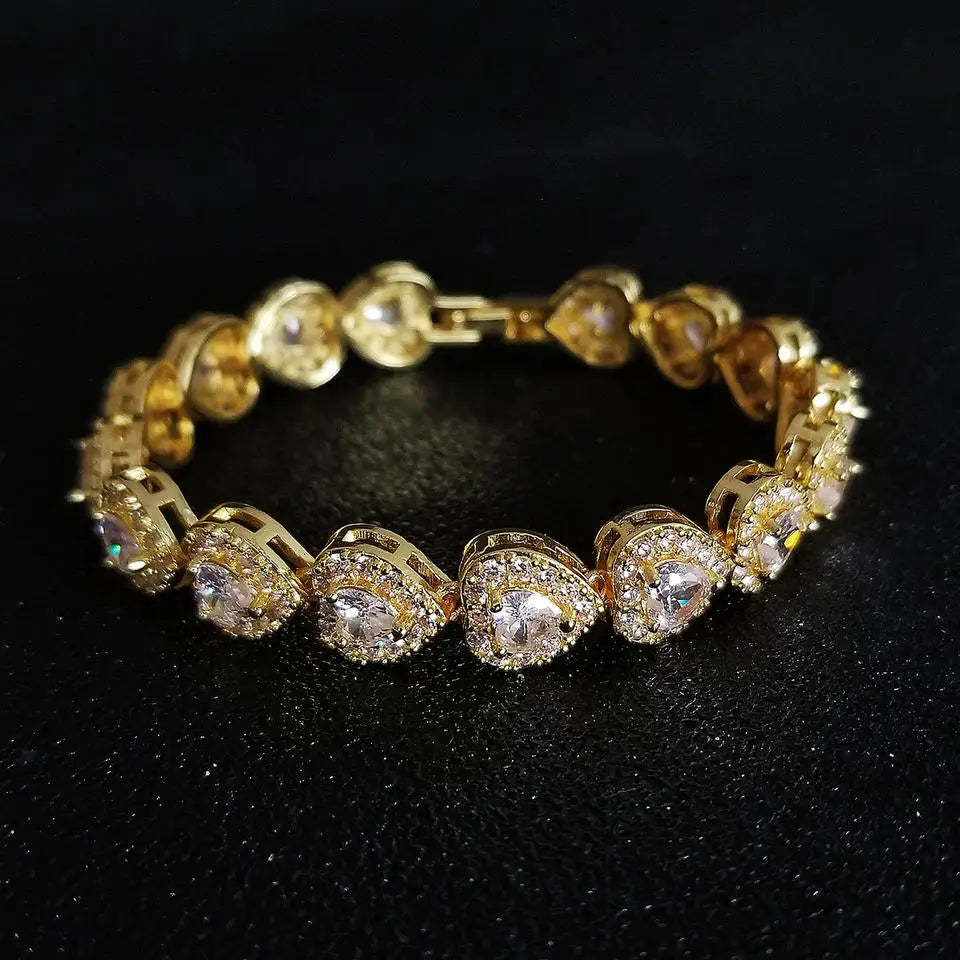 Pass Diamond Tester Tennis Link Chain Bracelet 7MM Heart Cut Moissanite Diamond Necklace Iced Out Fine Jewelry Set for Woman