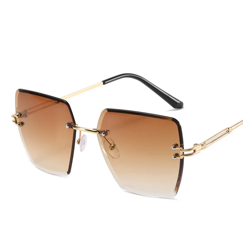 Lucky Fashion 2025 Retro Vintage Men Women Tinted Big Square Rimless Shade Sunglasses