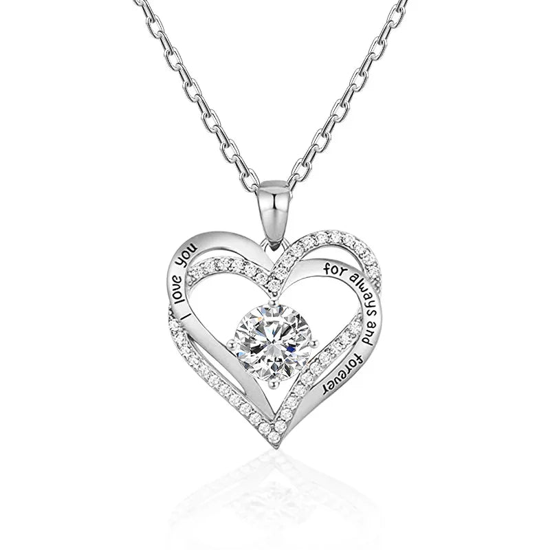 S925 Sterling Silver Heart-Shaped Collarbone Necklace with 12 Birthstones Rhodium Plated Moissanite Pendant Valentine's Day Gift