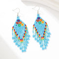 Boho Vintage Earrings for Women Geometric Multi-Color Seed Beaded Huggie Fringed Trendy Accessories for Wedding Party Gift Idea