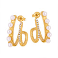French Style Zircon Stud Earrings Women Luxury 18K Gold Plated Stainless Steel Double CC Shaped Pearl Earrings for Girls