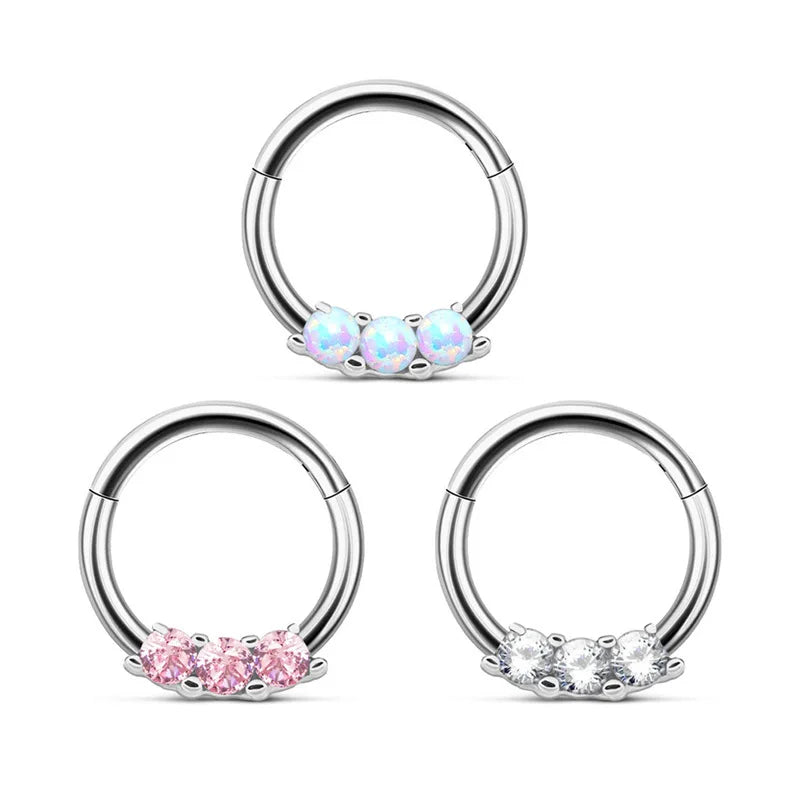 Evorte New 316L Stainless Steel Trendy Hoop Nose Piercing Jewelry Opal Gemstone Clicker Nose Ring for Women