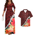 Red Floral Plus Size Couple Clothing Polynesian Tropical Pattern Women's Maxi Dress Island Style Matching Men's Aloha Shirts