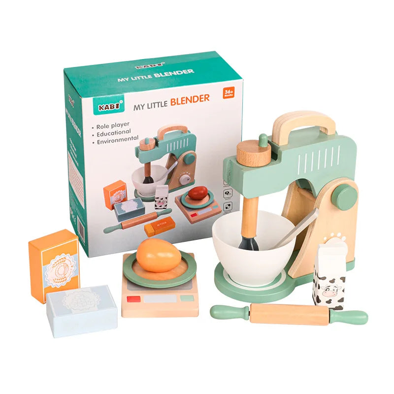 Custom Preschool Children Wooden Role Play House Blender and Egg Fryer Kitchen Set Educational Pretend Learning Toys for Girl
