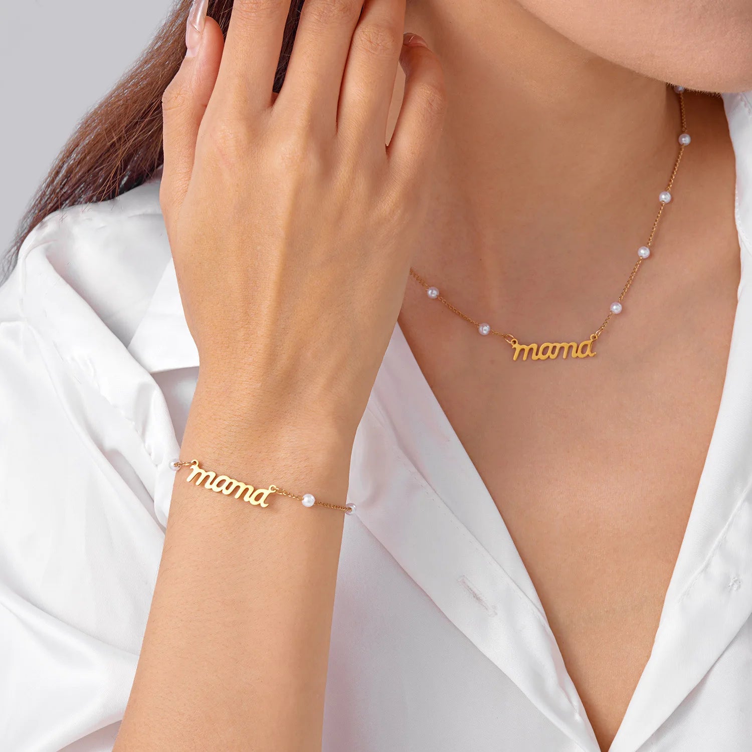 Stainless Steel Vacuum Gold Clavicle Chain Necklace Women's Fashion Pendant for Mother's Day Mama Necklaces Jewelry