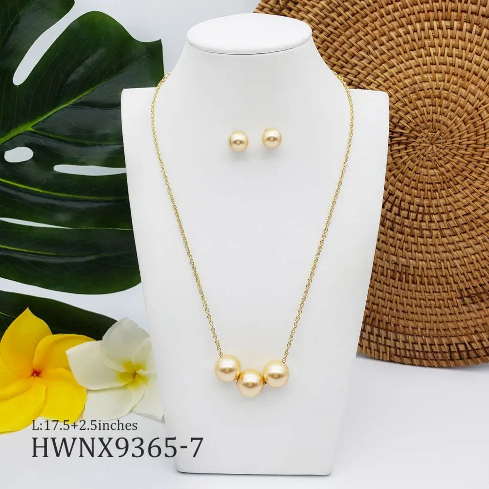 Hawaii Jewelry Best Selling 2021 Newest  Hawaiian Gold Pearl Necklace Jewelry Set
