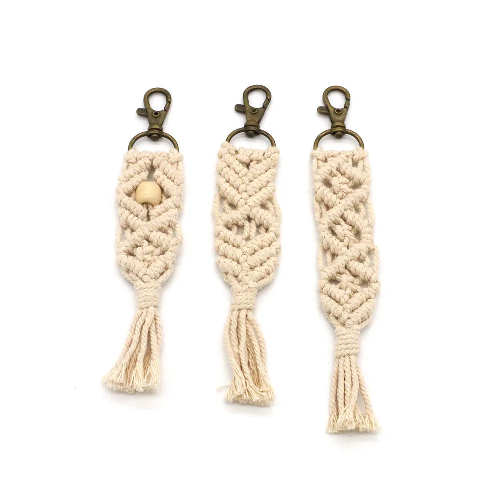 Sezzle Handwoven Cotton Macrame Tassel Keychain Boho Bag Purse Backpack Wallet Accessory Ornament Car Charm 16.5cm*3cm