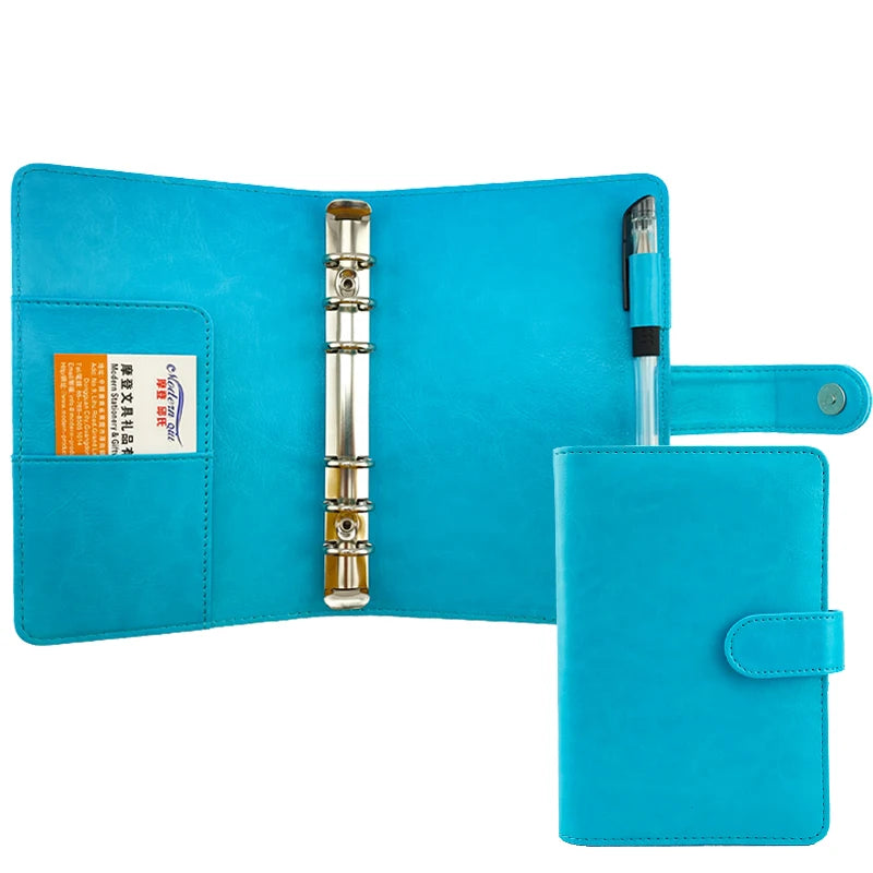 Modernqiu Custom logo A6 Leather 6 Ring Binder   Leather Card Notebooks Hardccover Daiy for School Business Perfect   Gift