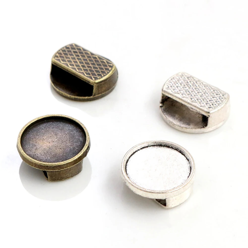 12mm Inner Size Antique Silver Bronze Round Cabochon Base Cameo Setting Charms Pendant for 10mm Leather Bracelet