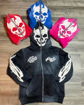 DCY Zip up Hoodie Distressed Hoodies Custom Embroidered Mens Hoodies Sweatshirts Acid Wash Skull Graphic Full Zip