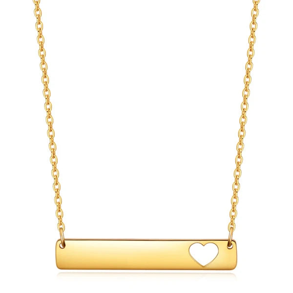 Wholesale Horizontal Bar Necklace Gold Plated Stainless Steel Necklace Custom Name With Hollow Heart
