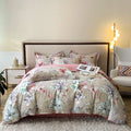 Hot Sale Queen Size 100% Cotton Flower Print Quilt Cover Bed Sheets Luxury Duvet Cover Brown Bedding Set