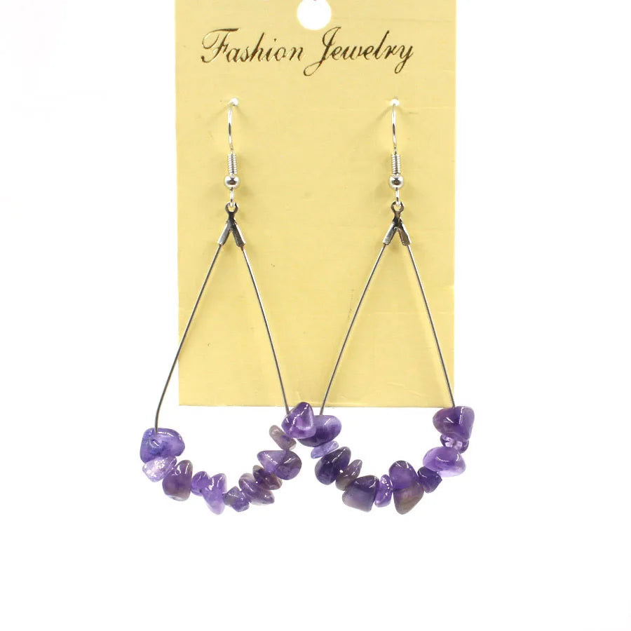 New Gemstone Jewelry Gravel Earrings Eardrop Natural Stone Green Aventurine tiger Eye Amethyst Crystal Earrings