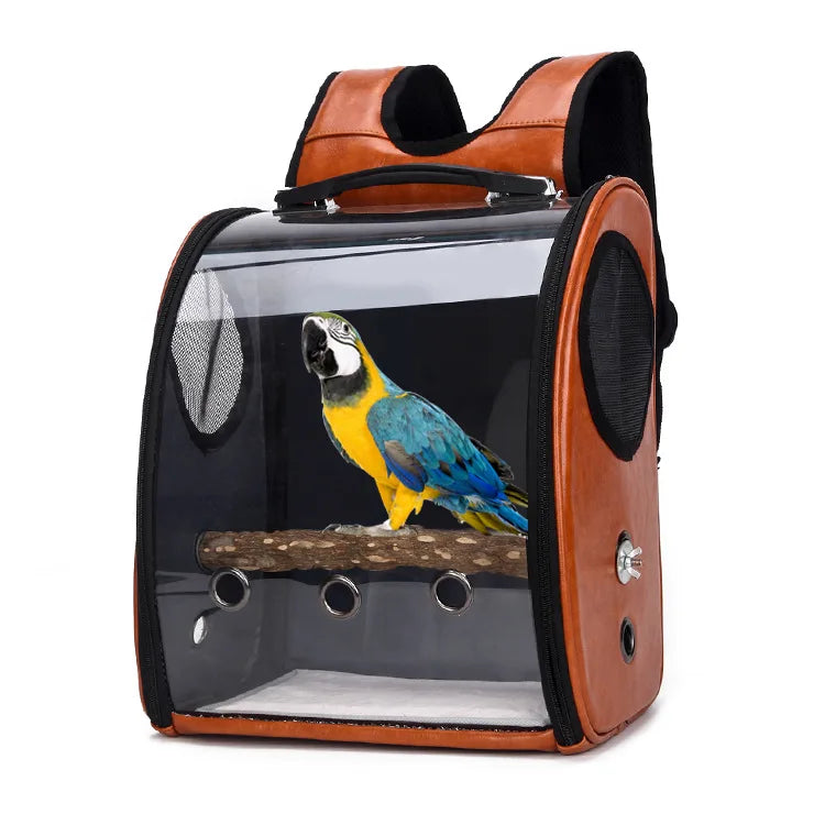 Wholesale Fashion Pet Travel Backpack Polyester Plastic Carrier for Puppy Cat Bird Parrot Zipper Closure Outdoor Carry Bag
