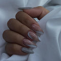 Box of 24 Luxury Designed Short Nude Silver Custom ABS Press-On Acrylic Nails Reusable & Glue-On for Women