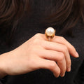 Chris April Fashion 316L Stainless Steel 18k PVD Plated Unique Pearl Charm Ring