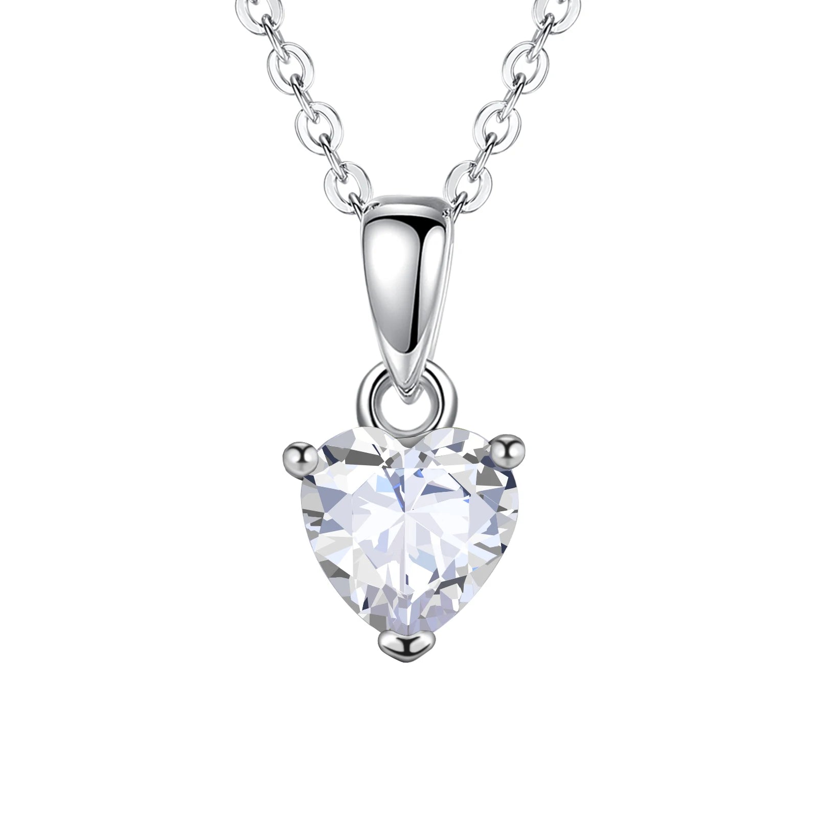 Merryshine 925 Sterling Silver Jewelry Set White Cubic Zirconia Heart Birthstone Pendant Necklace Matching Rings Weddings