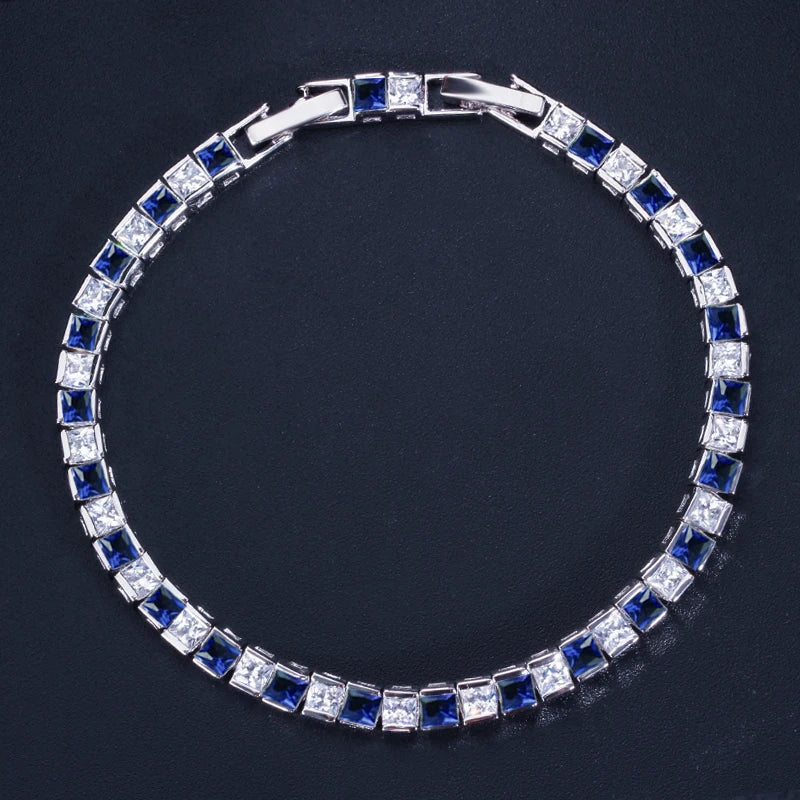 Concise Style White Purple Red Green Blue Black Cubic Zircon Party Bridal Tennis Bracelet for Women Silver Plated Jewelry
