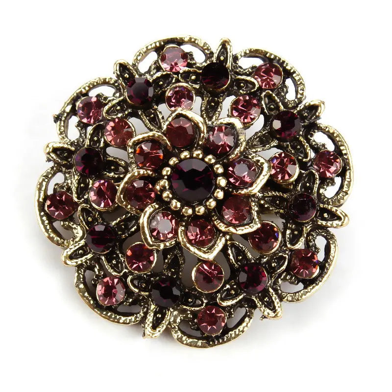 Weiman Factory Direct Sale Antique Gold Plated Crystal Rhinestones Metal Flower Brooch Pins for Women Medium Size
