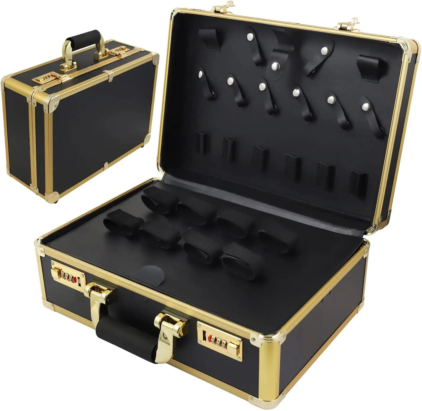 Aluminum Organizer Hair Tool Kit Portable Handle Durable Barber Case for Scissors Clippers Gold Numlock Secure Case OEM