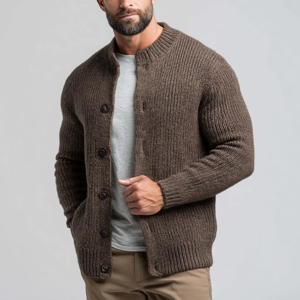 Wholesale OEM Custom Men's Luxury Alpaca Blend Button Cardigan Sweater Winter Anti-Pilling Breathable Hot Sales Premium Knitwear