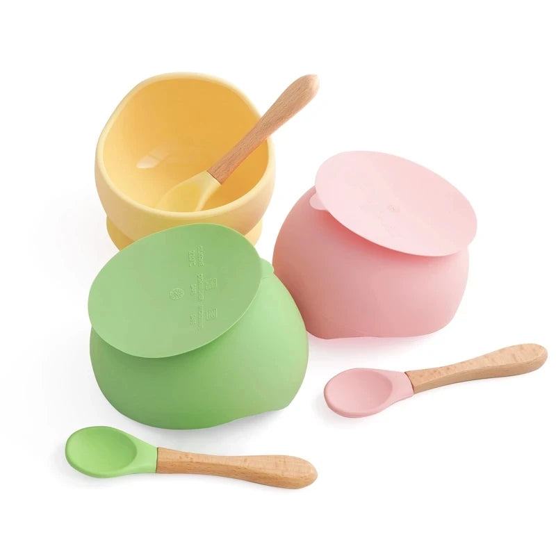 Silicone Baby Feeding Bowl Spoon Kids Tableware Baby Accessories Silicone Plate Spill-Proof Suction Children Feeding Dishes