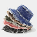 Distressed Denim Bucket Hat Return Washed Jeans Party Hat Windproof Outdoor Raw Edges Bucket Hat Wide Brim Fisherman Cap