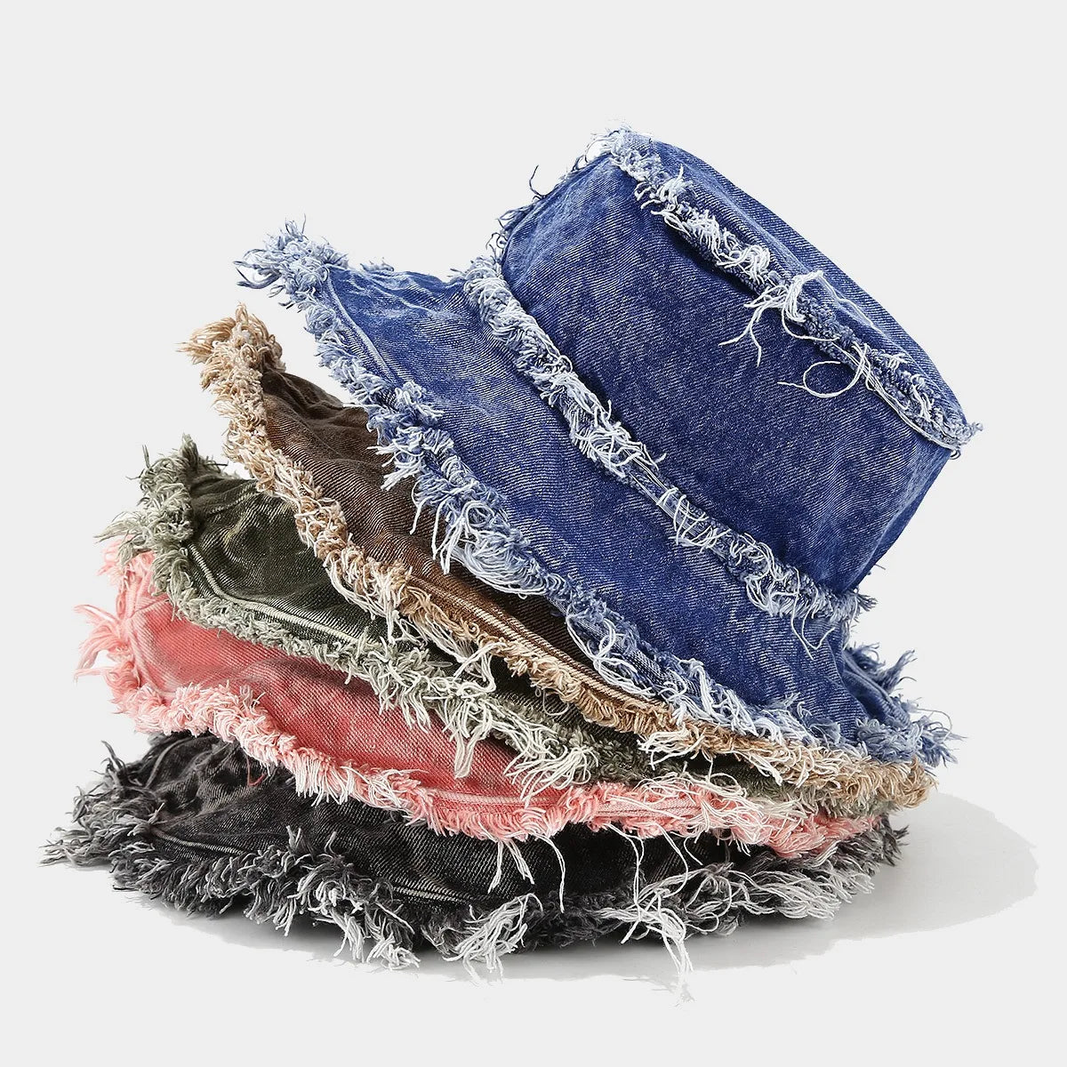 Distressed Denim Bucket Hat Return Washed Jeans Party Hat Windproof Outdoor Raw Edges Bucket Hat Wide Brim Fisherman Cap