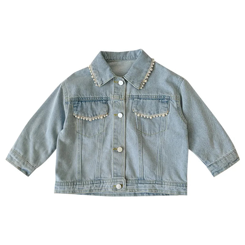 2025 New Spring Autumn Toddlers Girls Long Sleeved Denim Blue Jean Jacket with White Tassels 2-7 Years