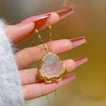 Chinese Fengshui Titanium Steel Chain Natural Jade Necklaces White Jade Buddha Pendant Necklaces for Women