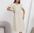 Enyami Custom Logo Linen Women's Midi Comfortable Spring Summer Short Sleeve Vacation Loose Linen Pocket Casual Dress