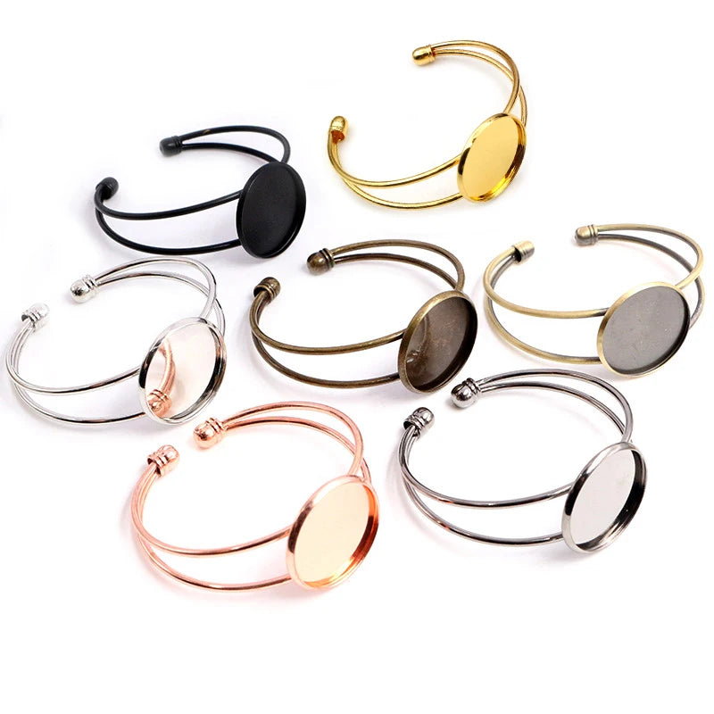High Quality 20mm 25mm Bangle Base Bracelet Blank Bezel Trays Setting Cabochon Cameo DIY Bracelets Findings Jewelry Accessories