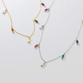 New 925 Sterling Silver Rectangular Colorful Zircon Charm Necklace Rectangle Cz Gemstone Charm Necklace for Women Jewelry