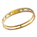 MSX Retro Chic Heart-Crystal 18K Gold Plated Stainless Steel Playful Glitz Double-Layer Bangle for Women
