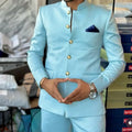 Light Blue Classic Men Suit Gold Buttons Tang Design Bespoke Man Business Suits Tailor Made 2 Pieces (Jacket+Pants) Wedding Wear