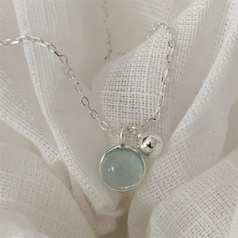Korean Design Fine Jewelry Pure 925 Sterling Silver Trendy Crystal Pendant Necklace for Women