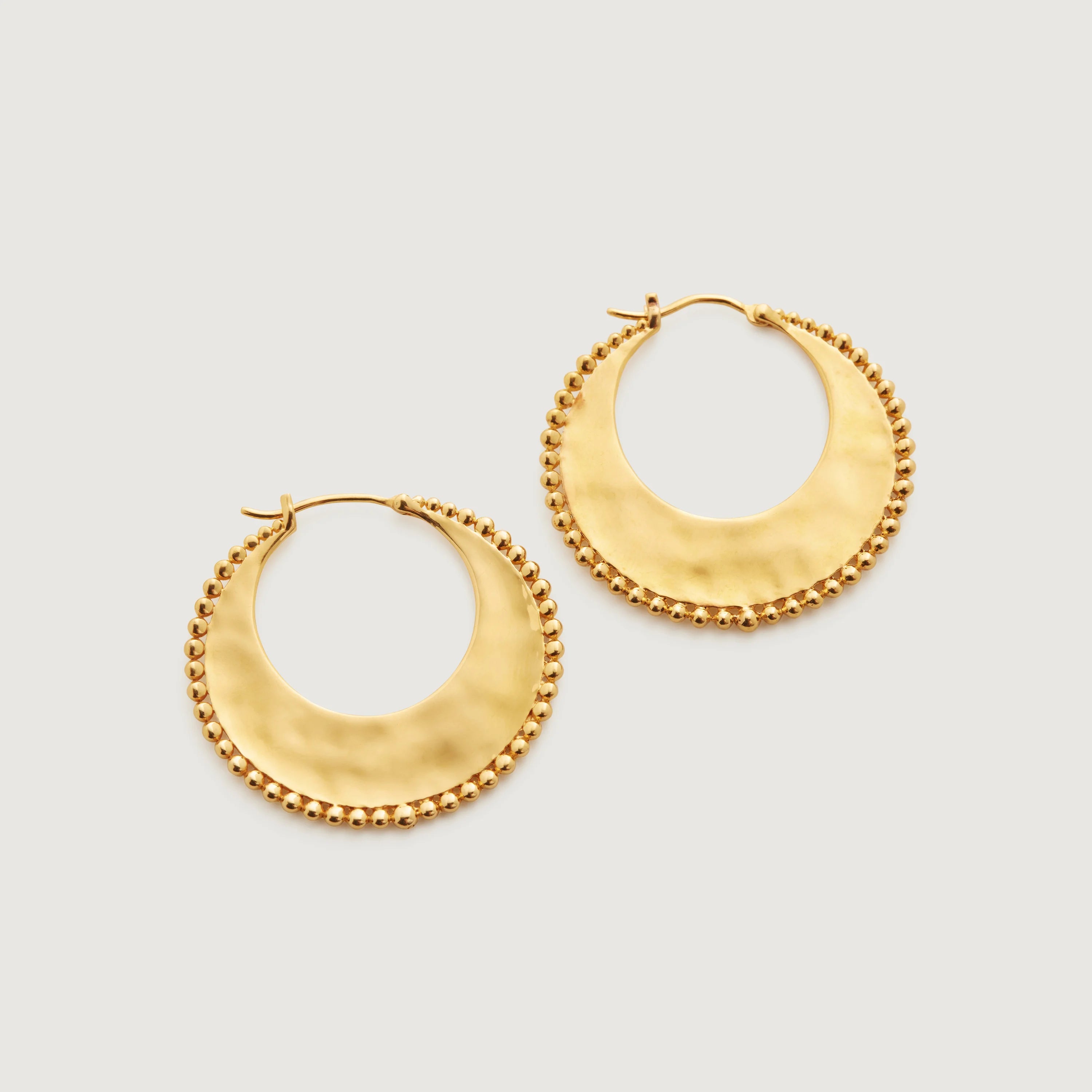 Retro Fashion Jewelry S925 Sterling Silver Gold Plated Geometric Shaped Beaded Hoop Earrings