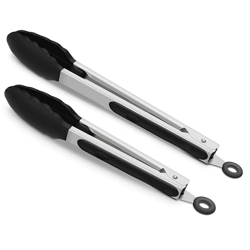 Wholesale 7 9 12 Inch Serving Tongs Cooking Food Tongs 304 Stainless Steel Locking BBQ Kitchen Tongs With Silicone Tips