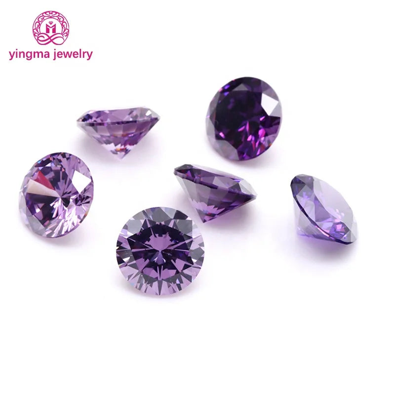 Yingma Lab Created Gems 0.9mm-10mm Synthetic Gemstones Round Shape Loose Cz Stone Amethyst Color Cubic Zirconia for Jewelry