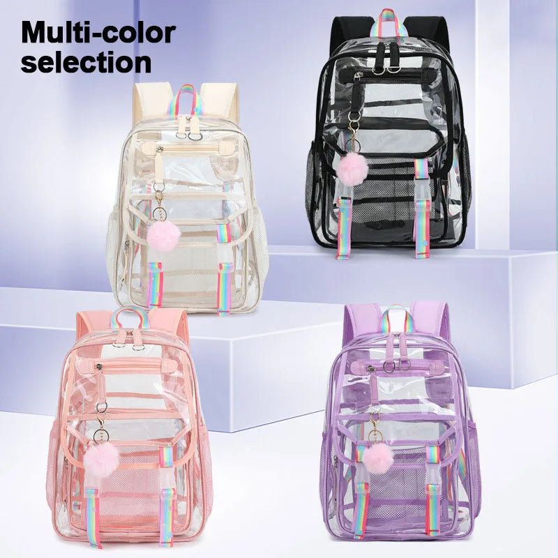 Newest Clear Backpack Heavy Duty PVC Transparent Backpack Large Capacity Bookbag for Students Work Stadium Travel