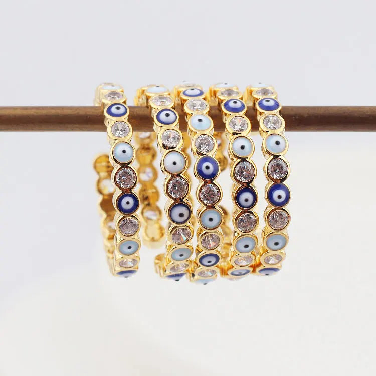 SC Hot Selling Opening Adjustable Blue Eyes Rings Stackable Knuckle Rings 18K Gold Plated Micro Pave Diamond Evil Rings Women