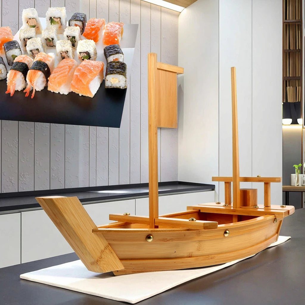 ZC.Customizable Logo Bamboo Sushi Boat Serving Tray