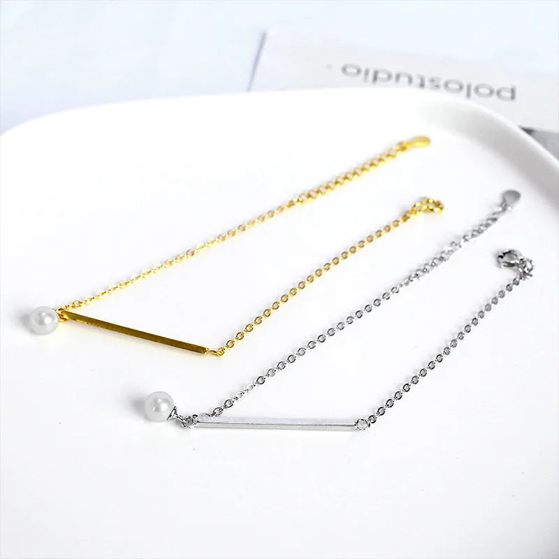 Simple Fashion 925 Sterling Silver Natural Freshwater Pearl Bar Bracelet S925 Baroque Pearl Bracelet for Women