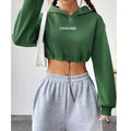 F230487 Custom Logo Crop Top Sweatshirt High Neck Plain Pullover Long Sleeves Printed Casual Women Hoodies With Drawstring
