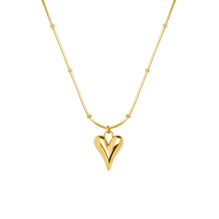 SC  Minimalist Stainless Steel Heart Pendant Necklace Valentine's Vintage 18K Gold Plated Snake Chain Heart Necklace for Women