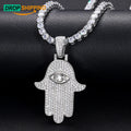 Dropshipping Fine Jewelry 925 Sterling Silver VVS Moissanite Bling Iced Out Eye Hamsa Hand Pendant for Men Women MegaBDM