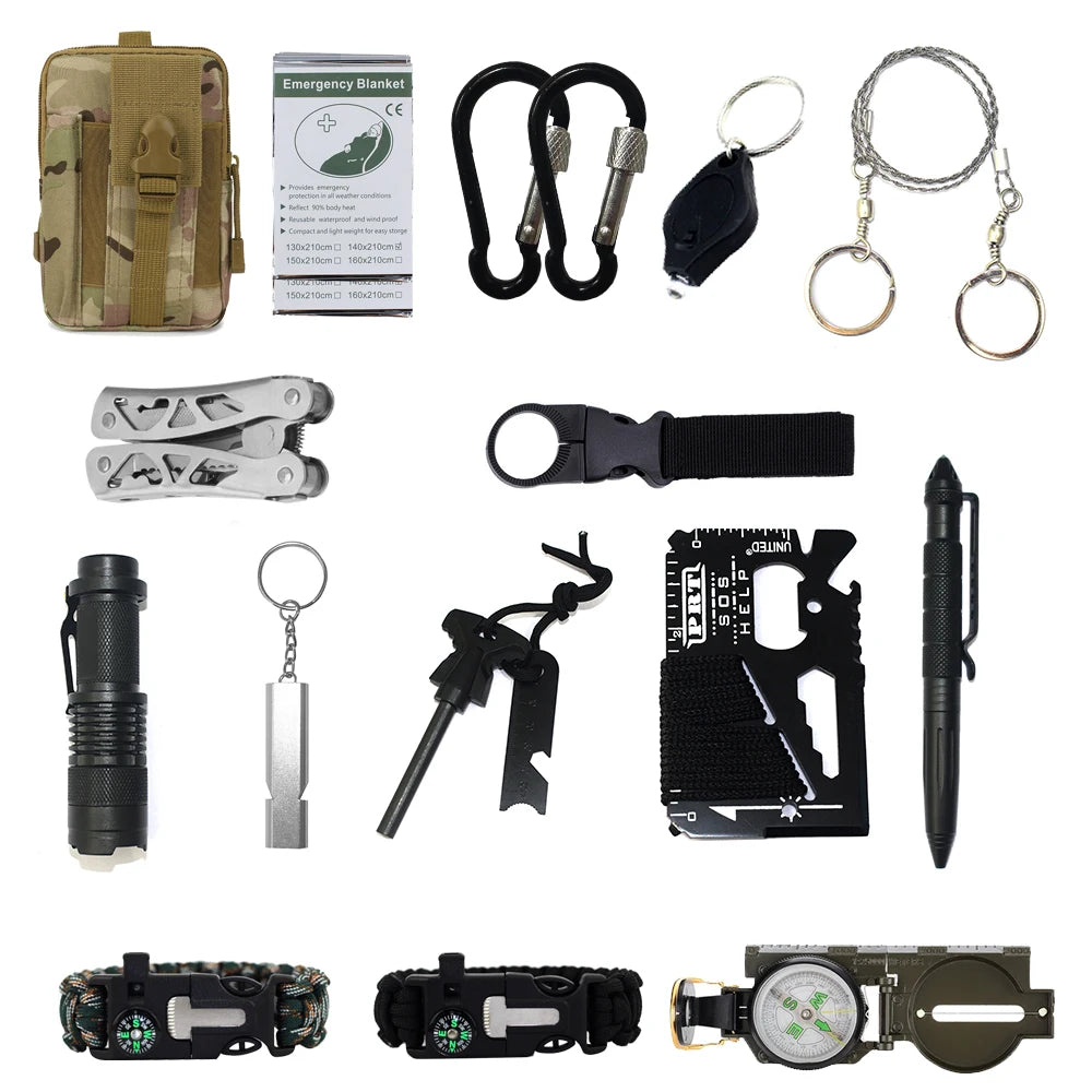 EMAK 17-in-1 Professional Survival First Aid Kit with Emergency Compass for Hunting & Fishing-Tactical Gear for Adults