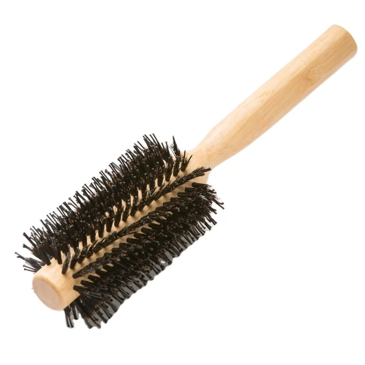 Ionic Laser Roller Hair Brush with Cushion Paddle Design Foldable Natural Wood Handle Compact Round Boar Bristles for Women