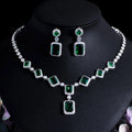 Wholesale Luxury Design Cubic Zirconia Stone Paved Wedding Bridal Emerald Green Jewelry Sets for Women Party Dress Accessories