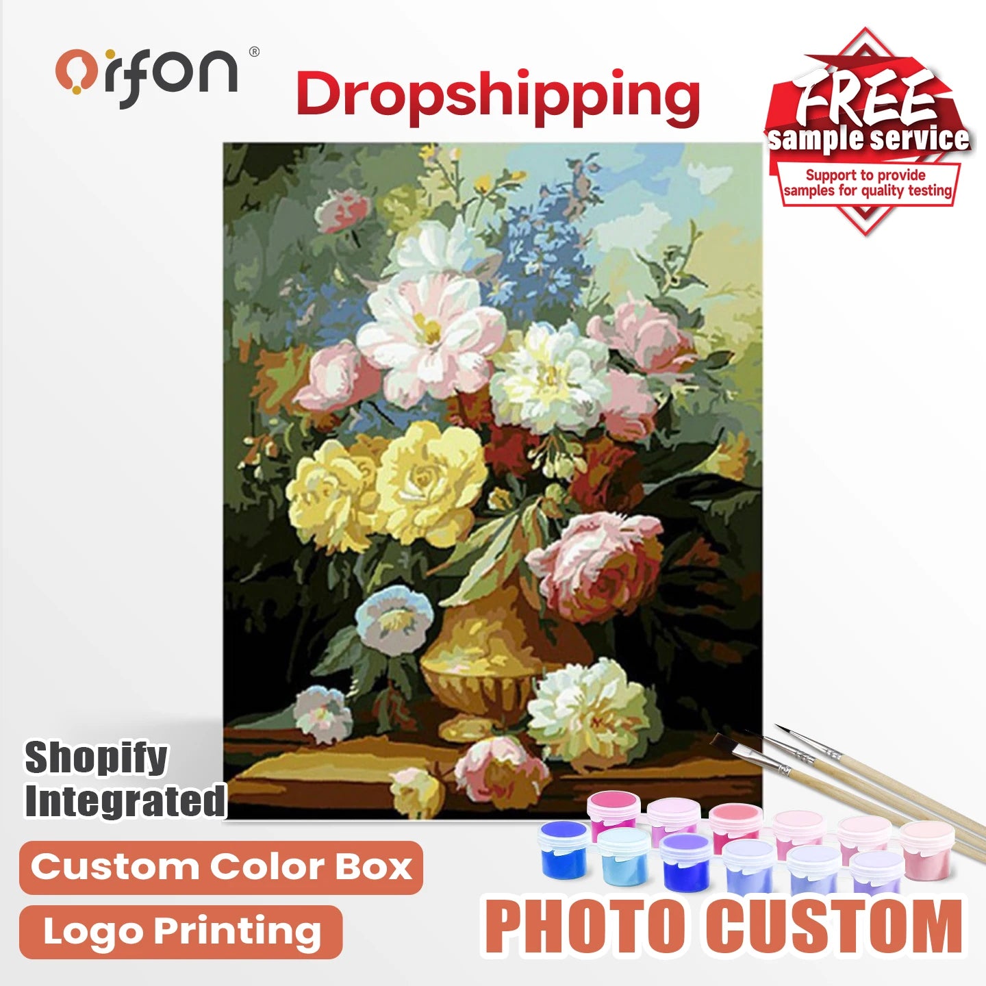 Orfon Factory Direct Drop Shipping Paint by Numbers Kits - Lush Mixed Flower Bouquet Art for Adult DIY Home Decor Wholesale